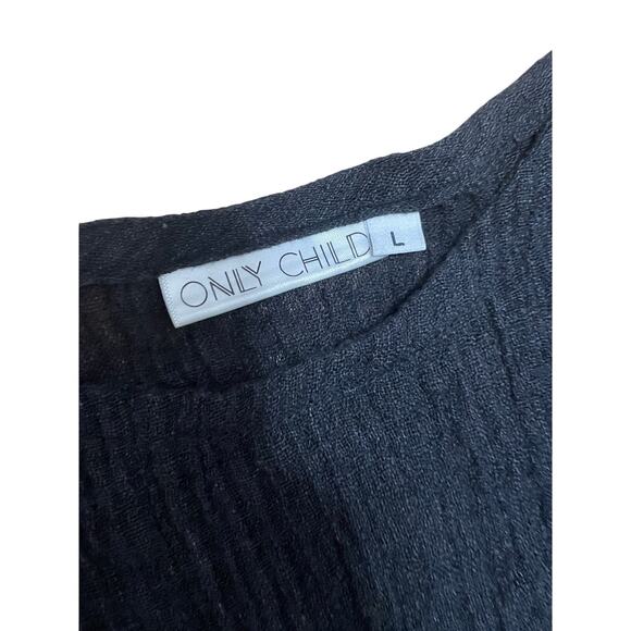 Only Child Women's Large Black Linen Gauze Park Dress Lagenlook Pockets minimal - Picture 2 of 5